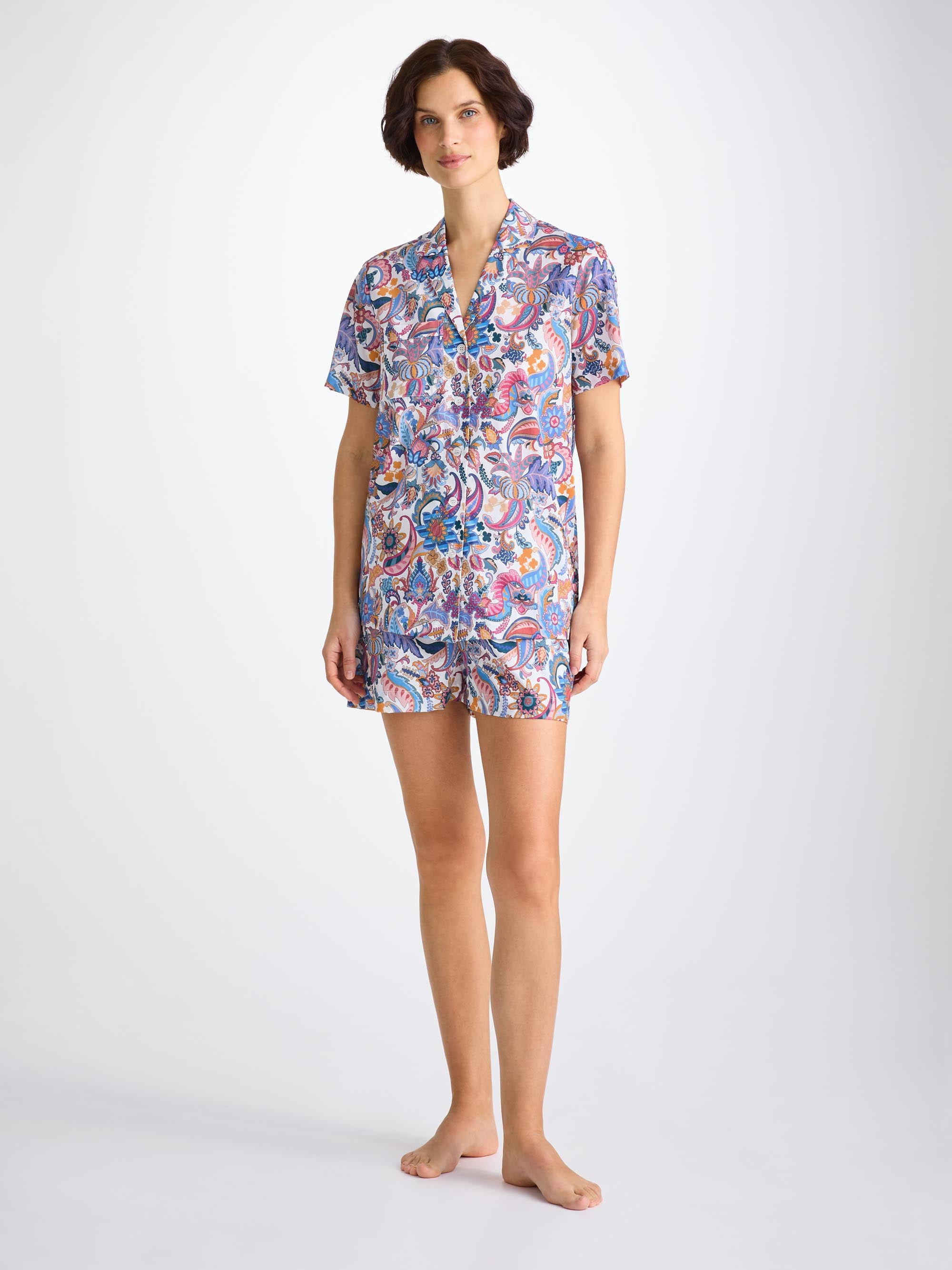 Women's Short Pajamas Cotton Batiste Multi Jungle Paisley Print - 2