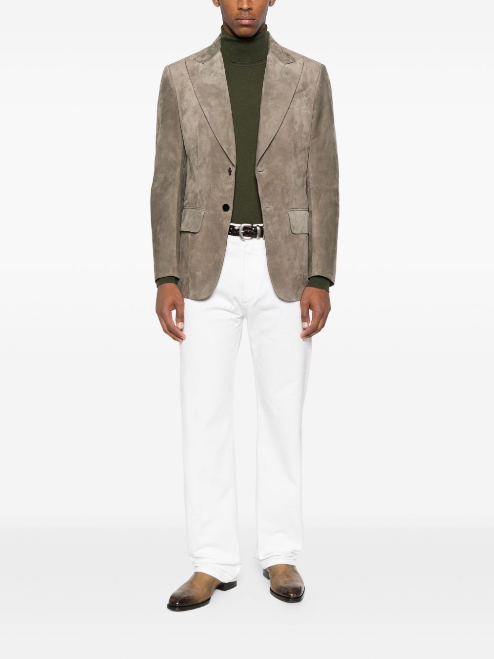 single-breasted suede blazer - 2