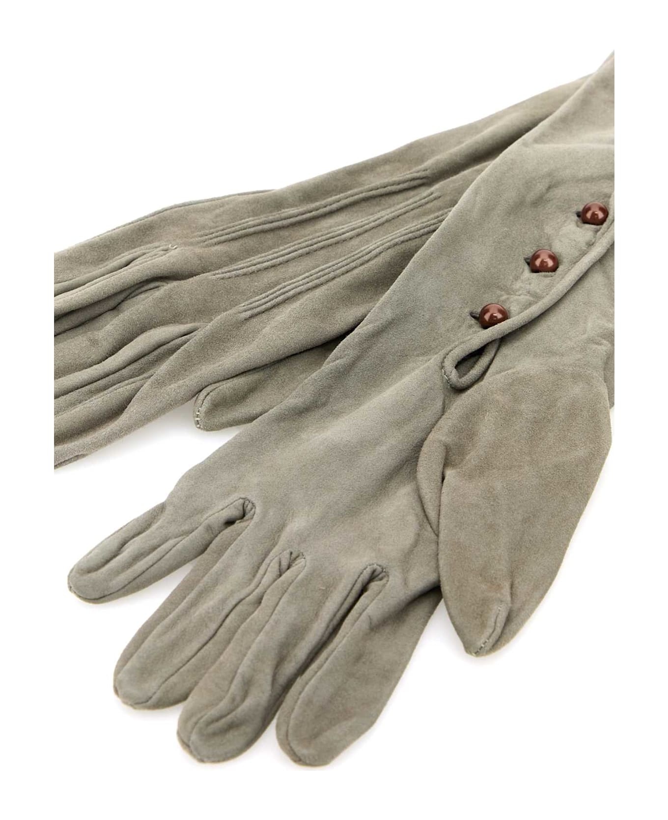 Ligh Grey Suede Long Gloves - 2