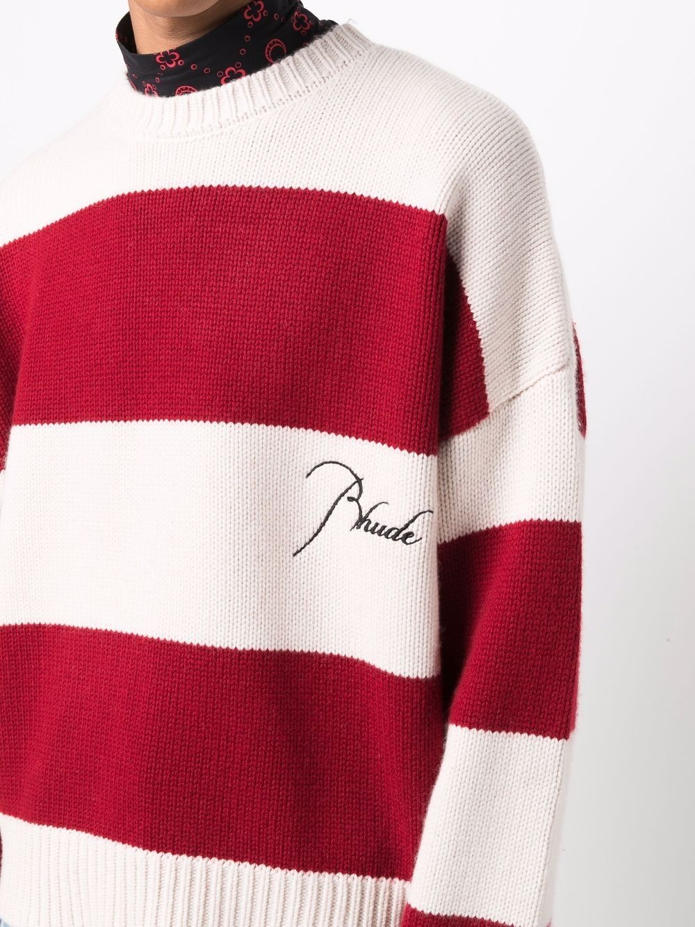 embroidered-logo striped crewneck sweater - 5