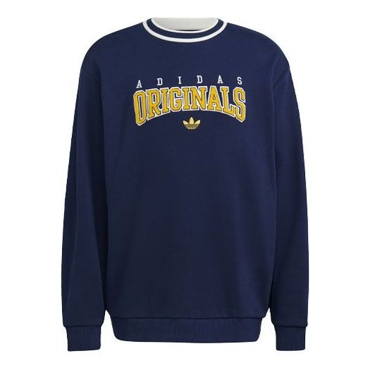 Men's adidas originals SCRIPT CREW Printing Sports Round Neck Navy Blue HF9224 - 1