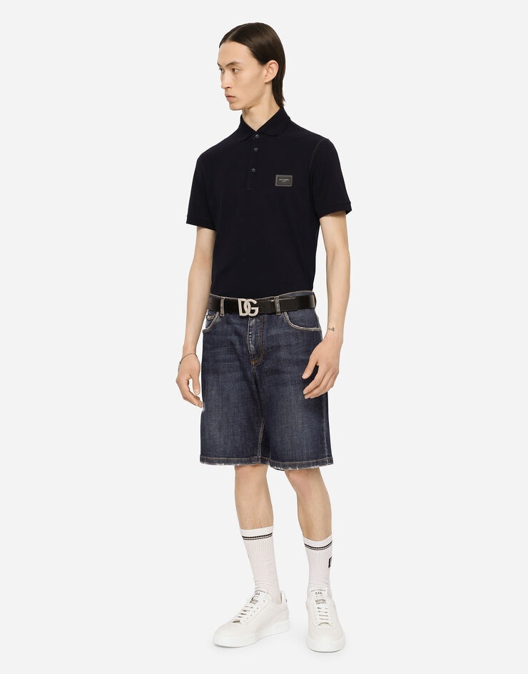 Cotton piqué polo-shirt with branded plate - 3