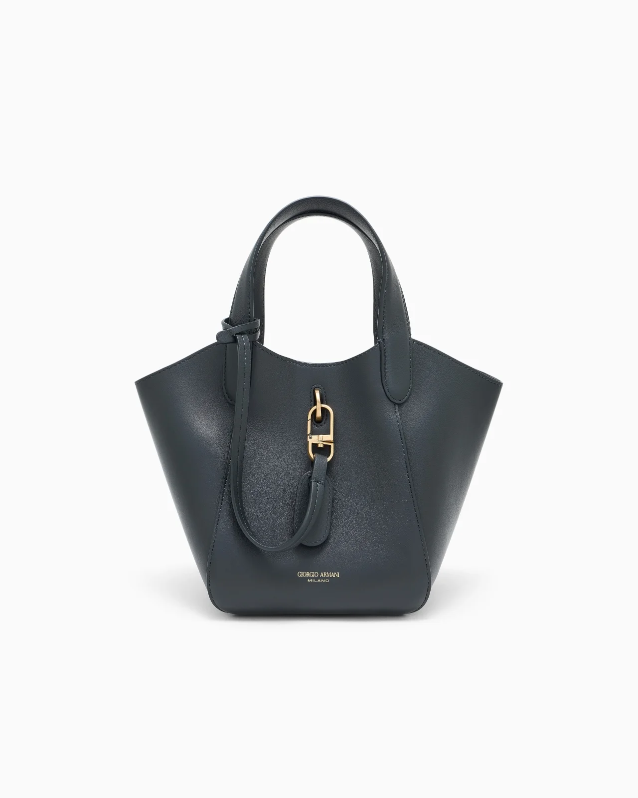 LEATHER HANDBAG WITH A GEOMETRIC BASE AND A SNAP-HOOK CLASP - 1