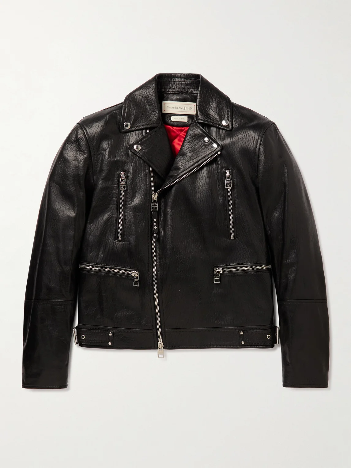 Slim-Fit Zip-Detailed Leather Biker Jacket - 1