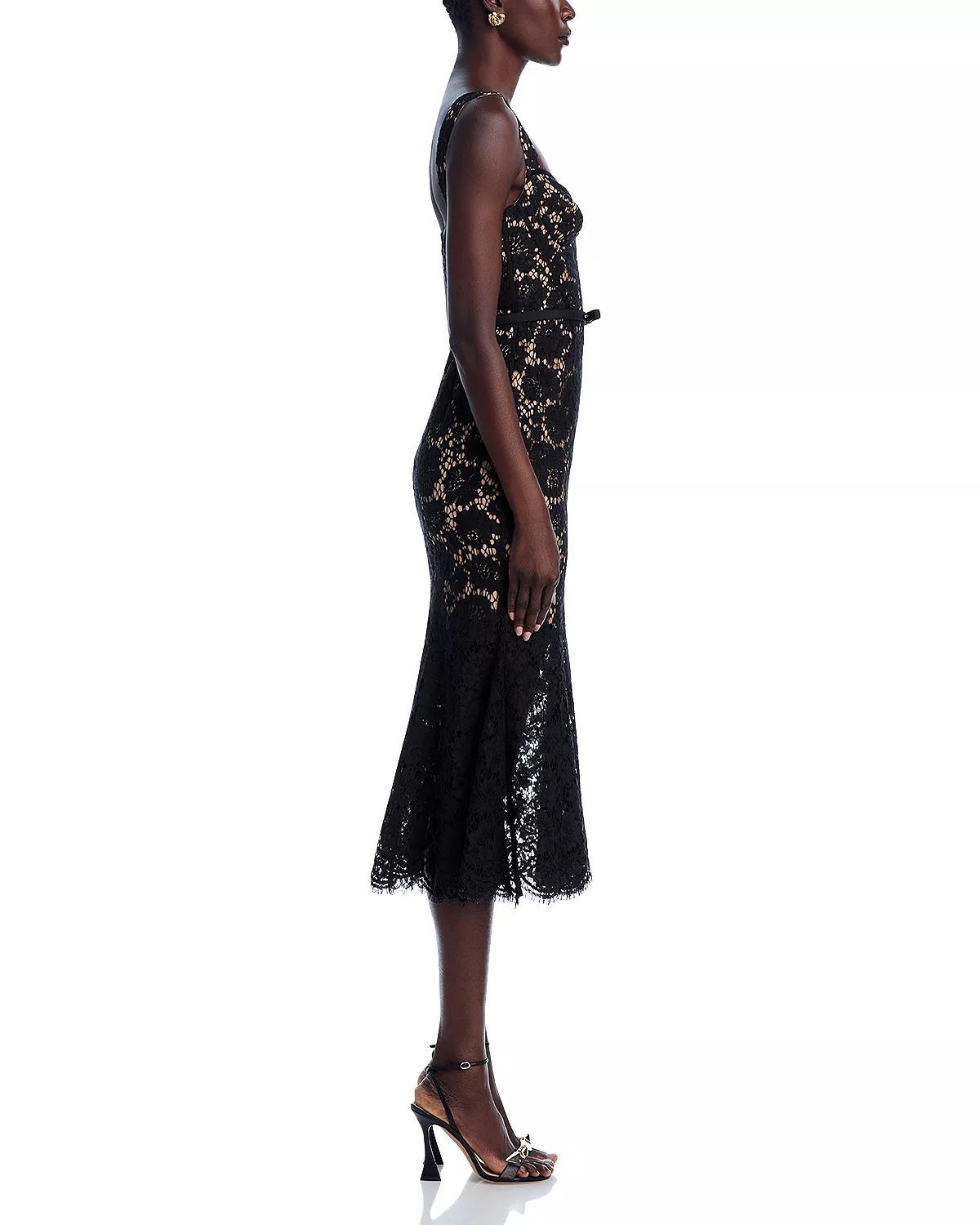 Black Fine Lace Midi Dress - 5
