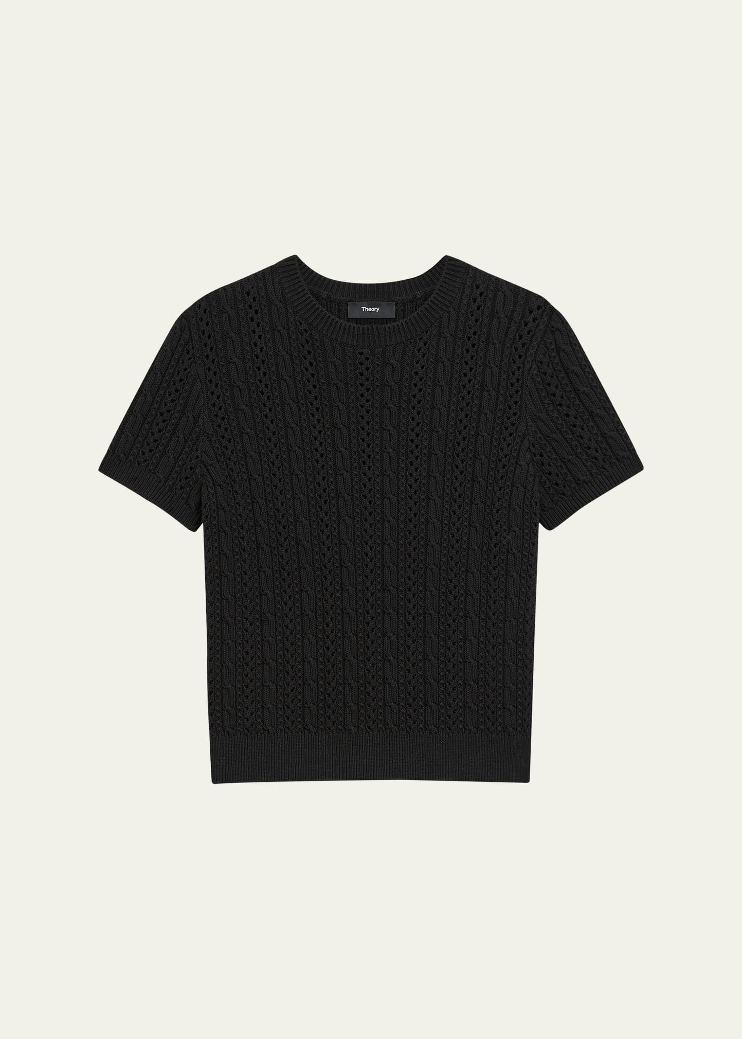 Crewneck Cable-Knit Tee - 1