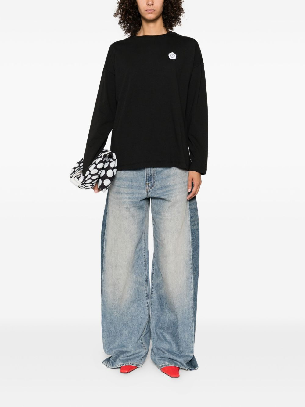 flower-embellished long-sleeve top - 2