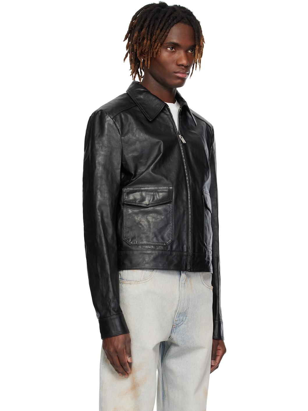 Black Creased Leather Jacket - 2