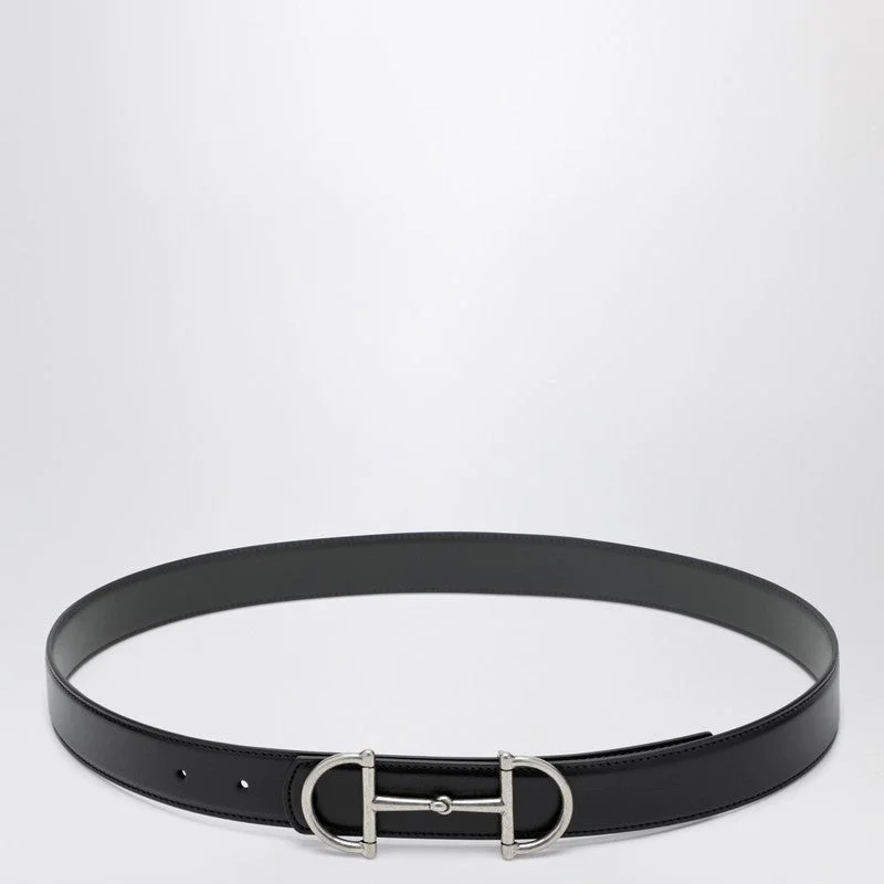 Gucci Reversible Black/Dark Grey Leather Belt With Horsebit Buckle Men - 1