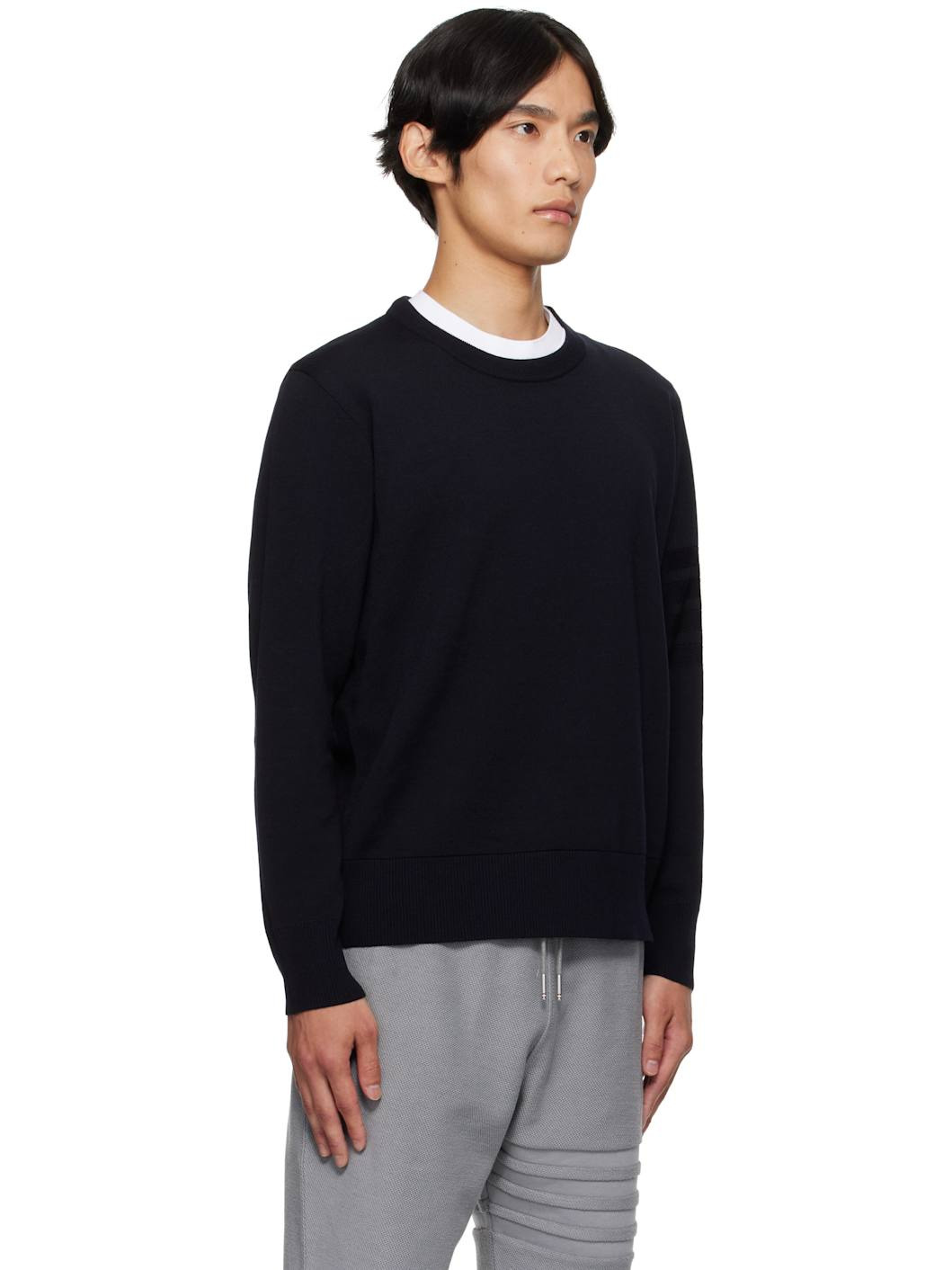 Navy Double Face Crew New 4-Bar Sweater - 2