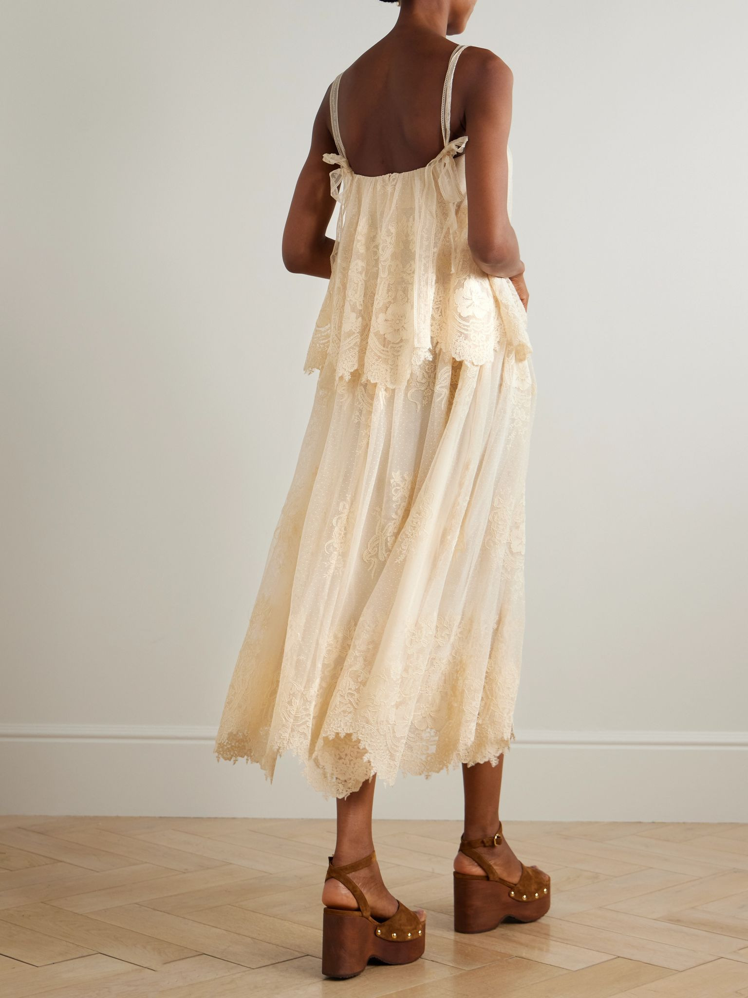 Tiered lace midi dress Cream - 3