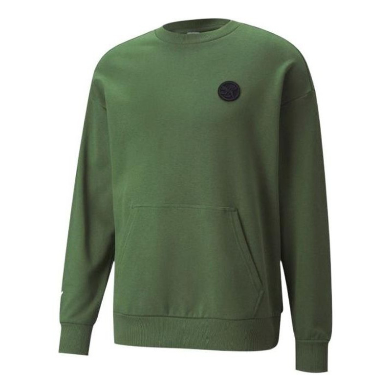 PUMA Solid Color Logo Round Neck Pullover Long Sleeves Unisex Green 532241-67 - 1