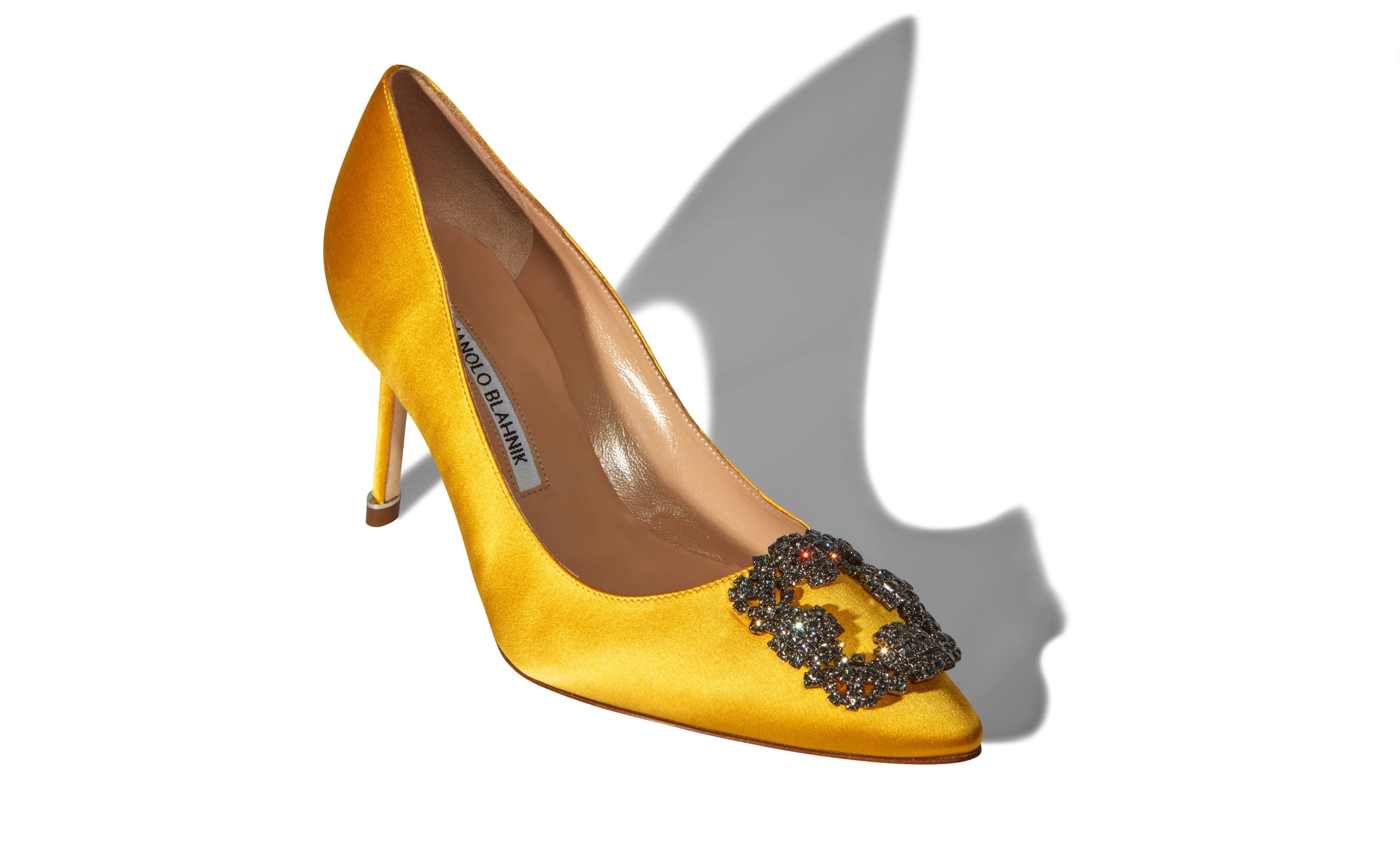 Yellow Satin Jewel Buckle Pumps - 2