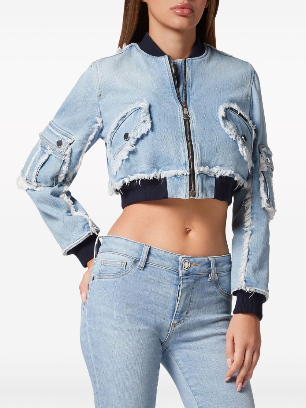 cropped denim bomber jacket - 2