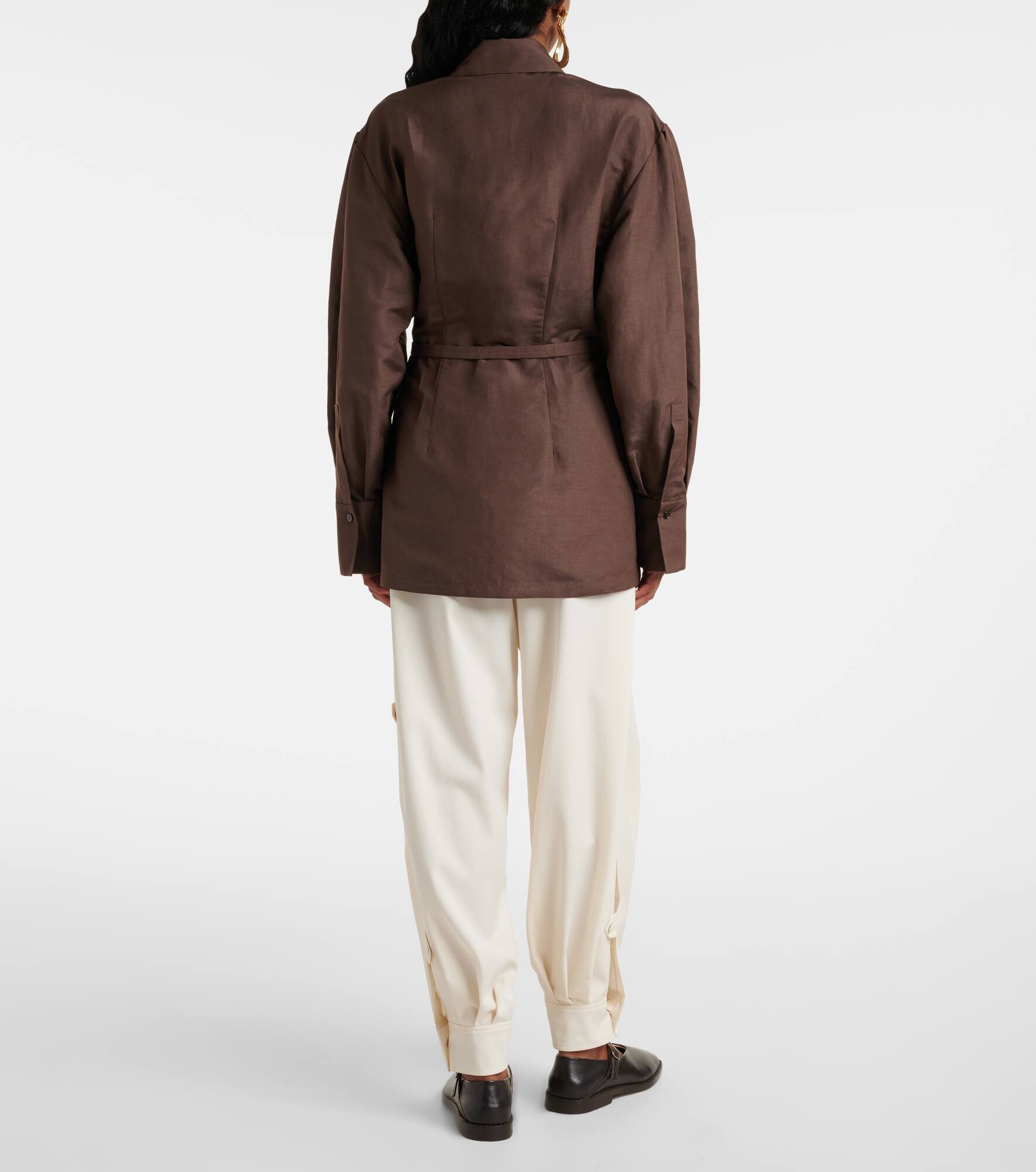 Affari belted linen and silk shirt - 3