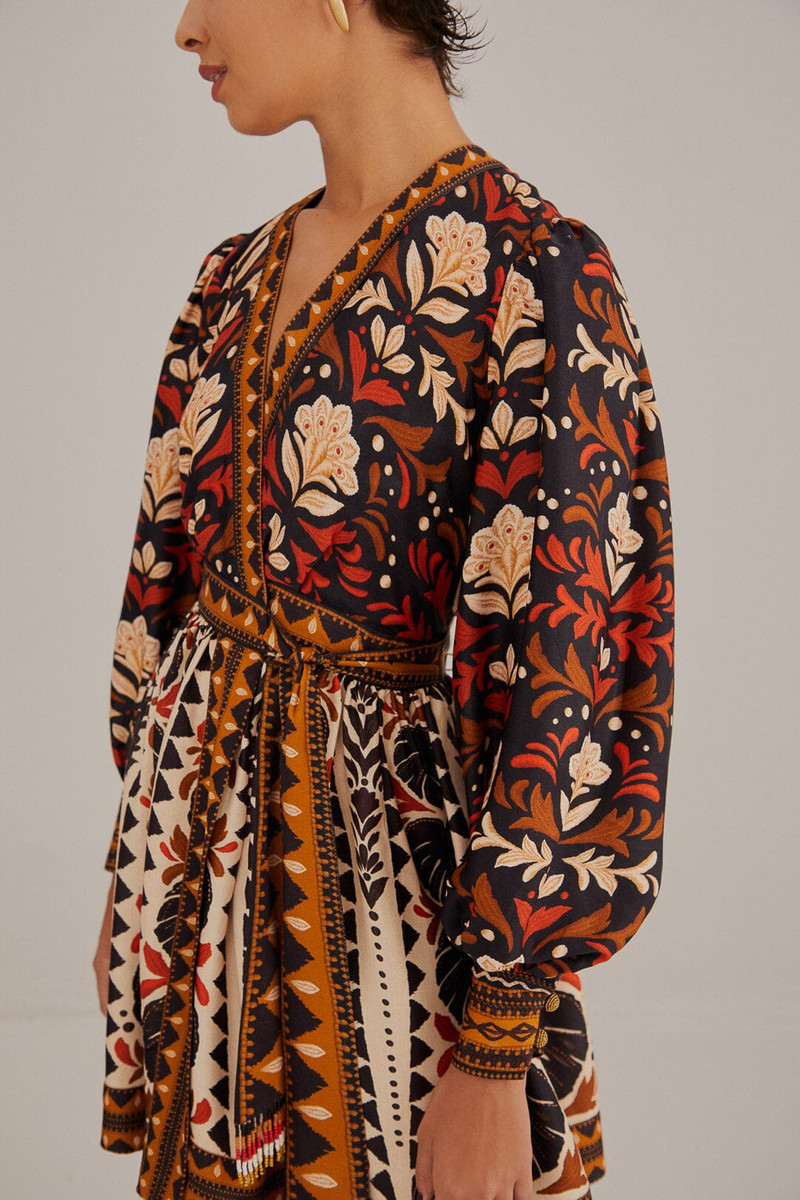 FARM RIO Multicolor Tapestry Garden V Neck Mini Dress outlook