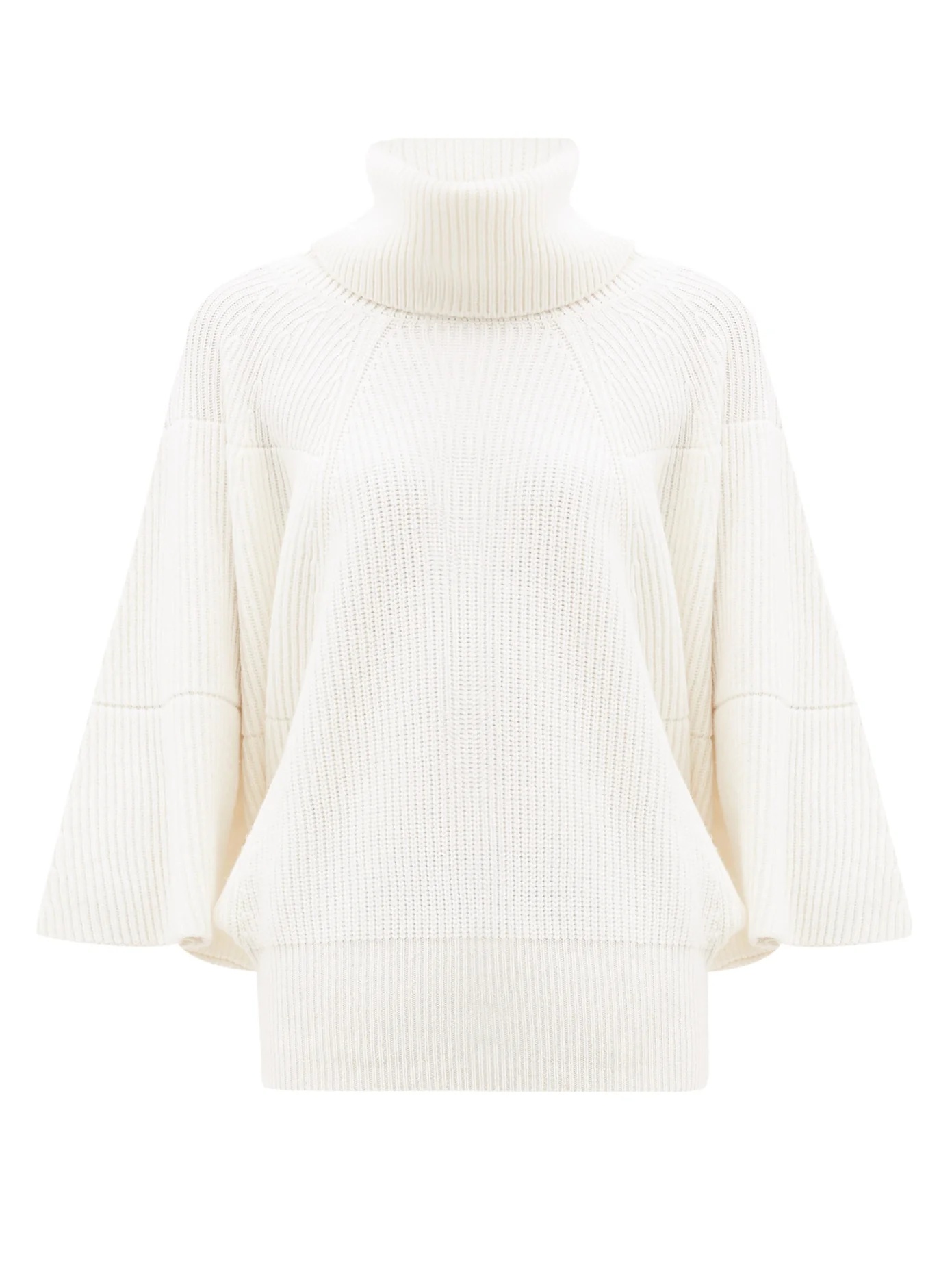 Roll-neck ribbed cashmere sweater - 1