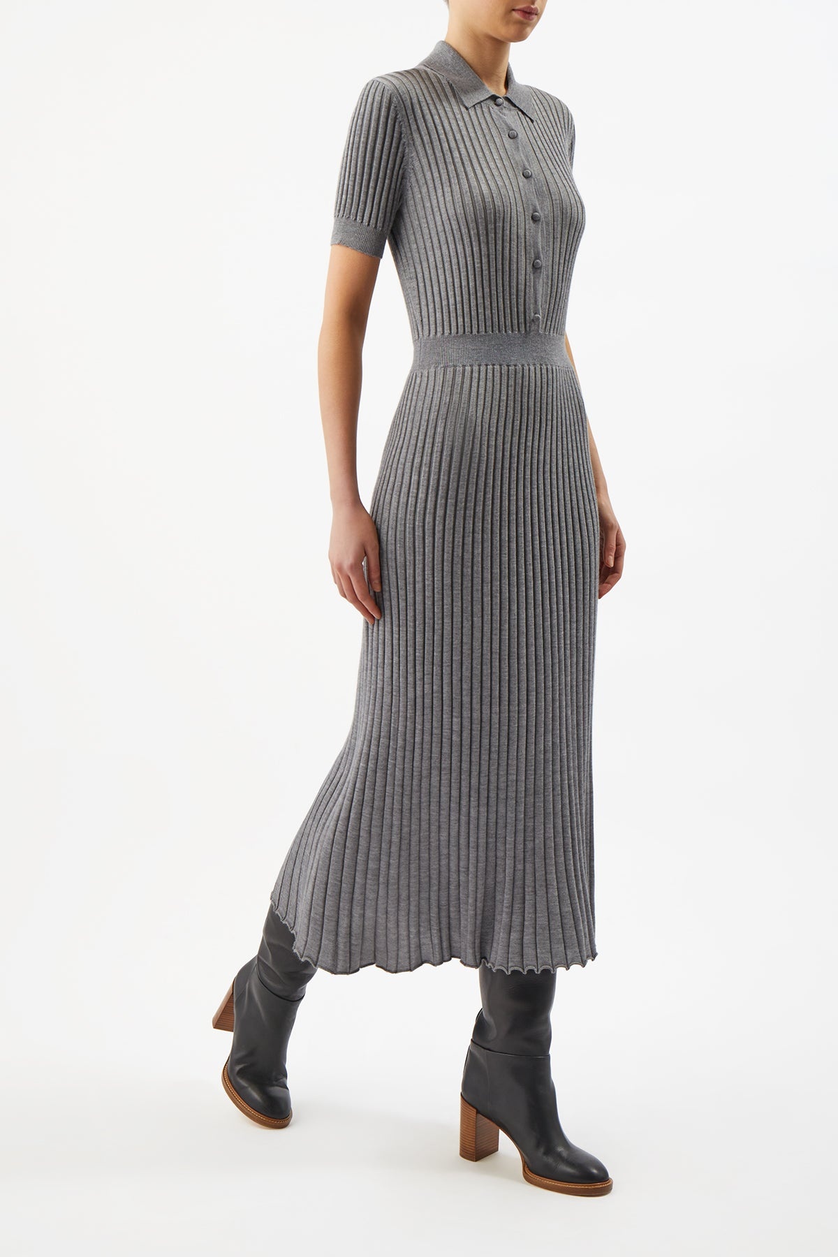 Amor Ribbed Dress in Heather Grey Cashmere Silk - 3