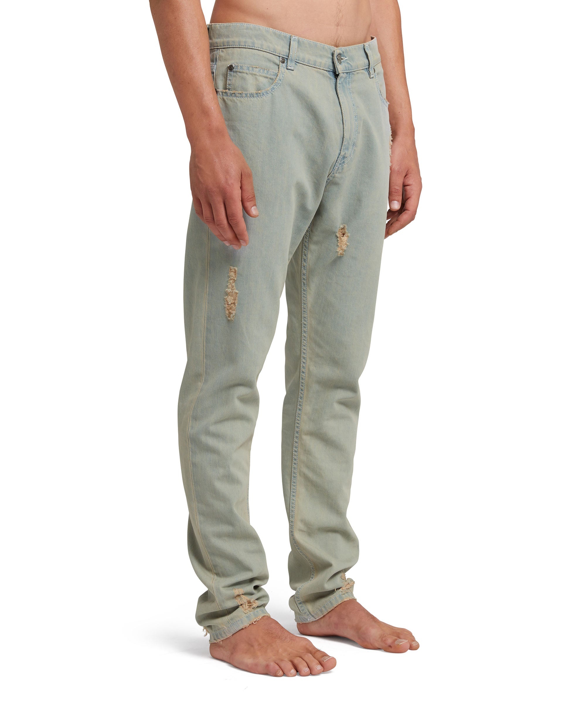 Light denim pants with tears - 4