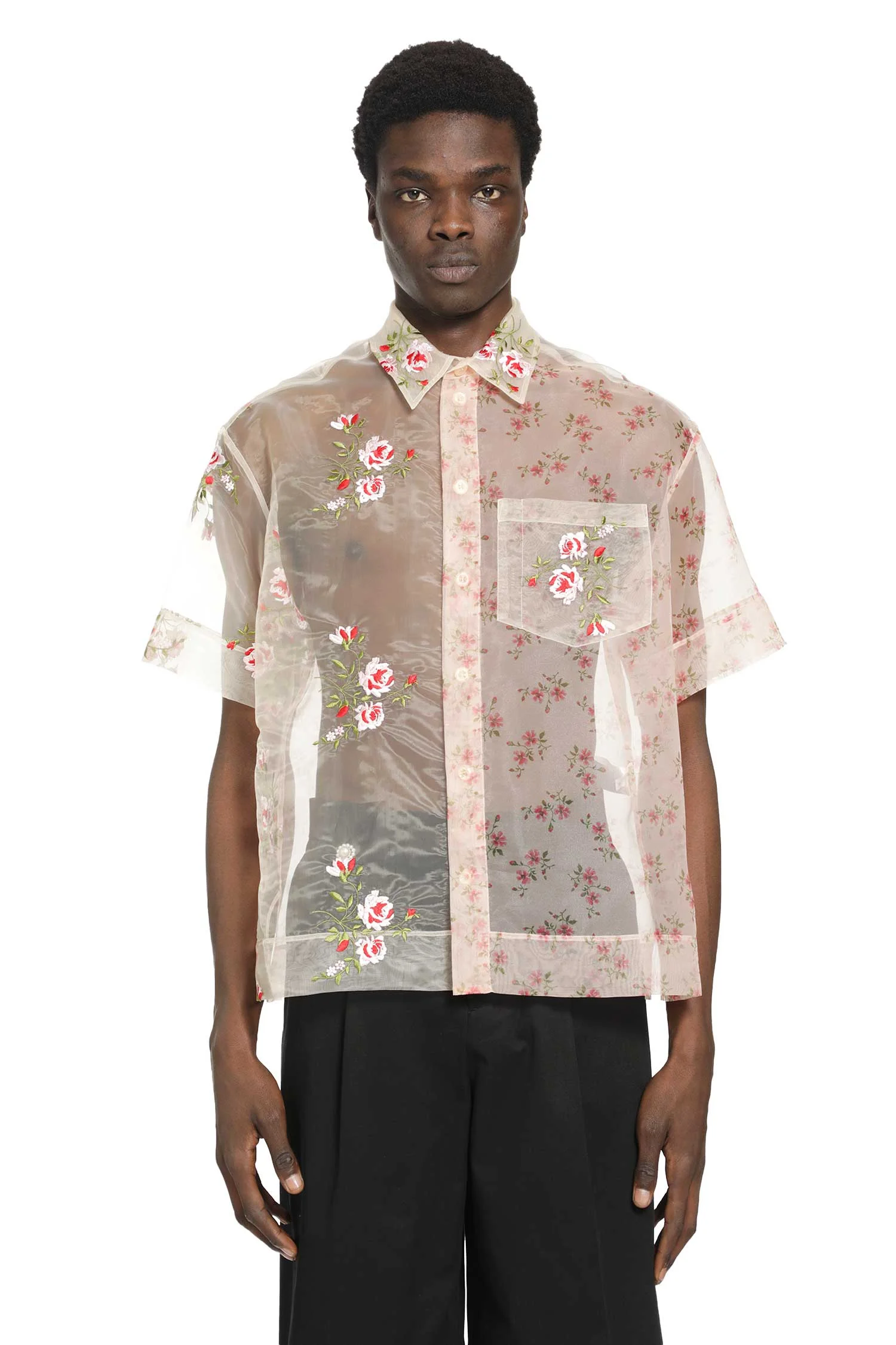 Sheer Patchwork Boxy Shirt - 1