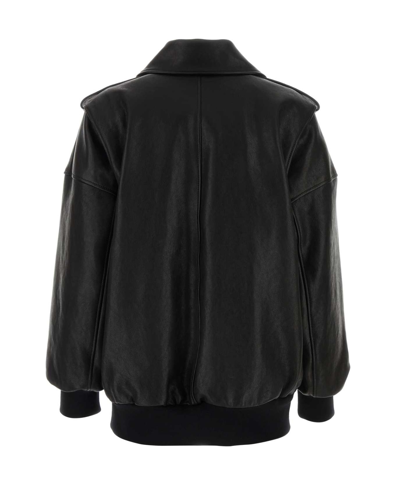 Black Leather Oversize Jacket - 2