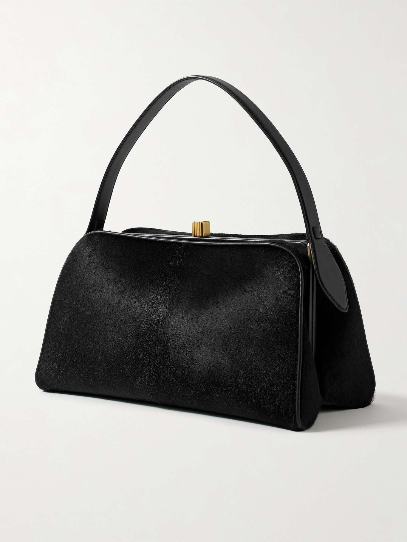 Cate leather-trimmed calf hair tote Black - 6