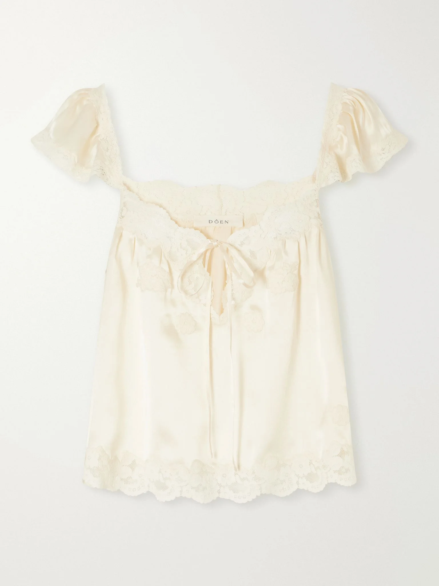 Rosalee lace-trimmed silk-satin top Cream - 1