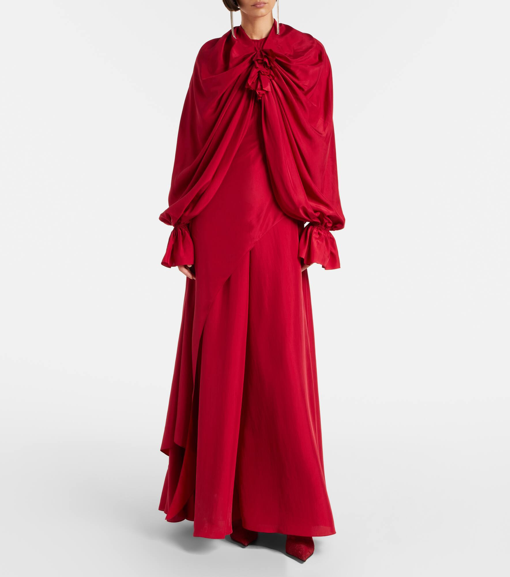 Draped floral-appliqué silk gown - 2