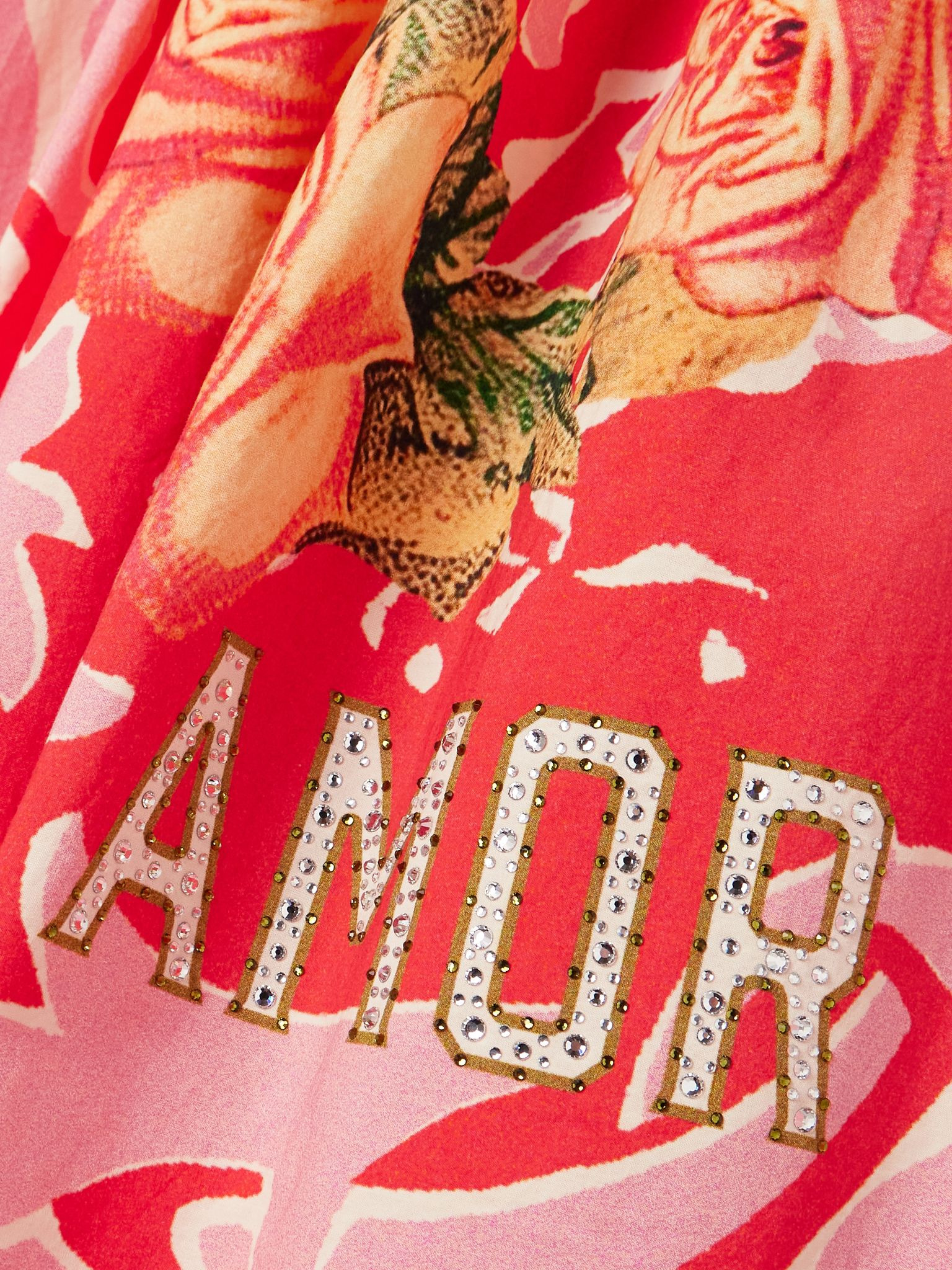 Off-the-shoulder crystal-embellished printed organic cotton-poplin mini dress Pink - 4