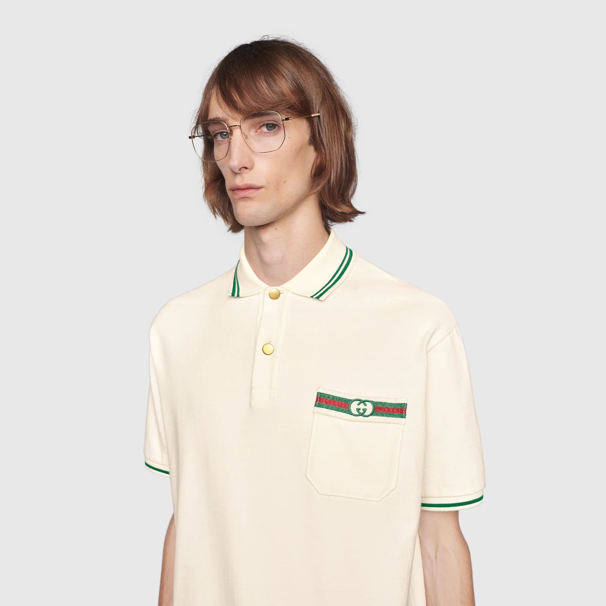 Cotton polo with Web and Interlocking G - 5