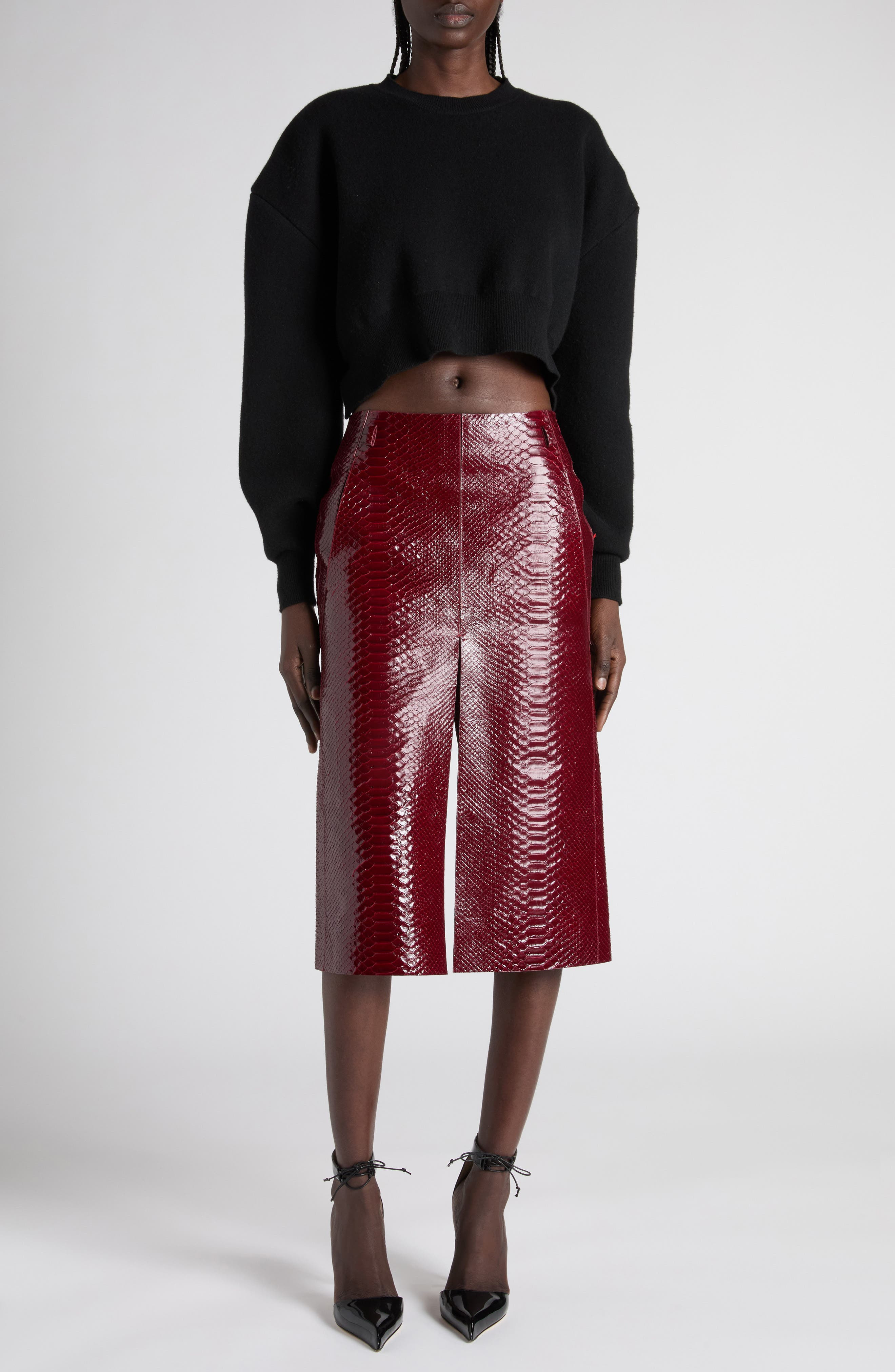 TOM FORD Sculptural Double Face Virgin Wool Blend Crop Sweater in Black at Nordstrom - 7