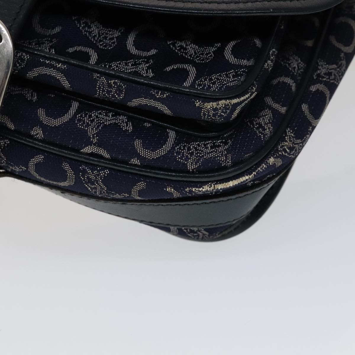 CELINE C Sulky Shoulder Bag Canvas Navy Gold - 9
