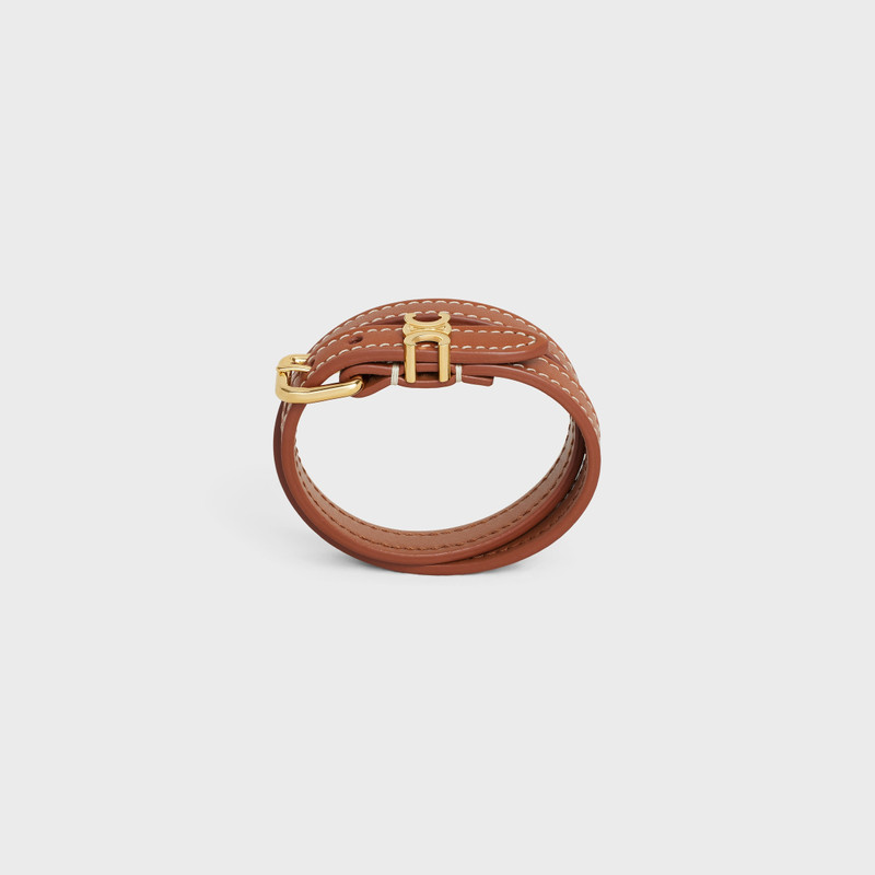 Les Cuirs Celine Double Bracelet in Calfskin and Brass with Gold Finish 1