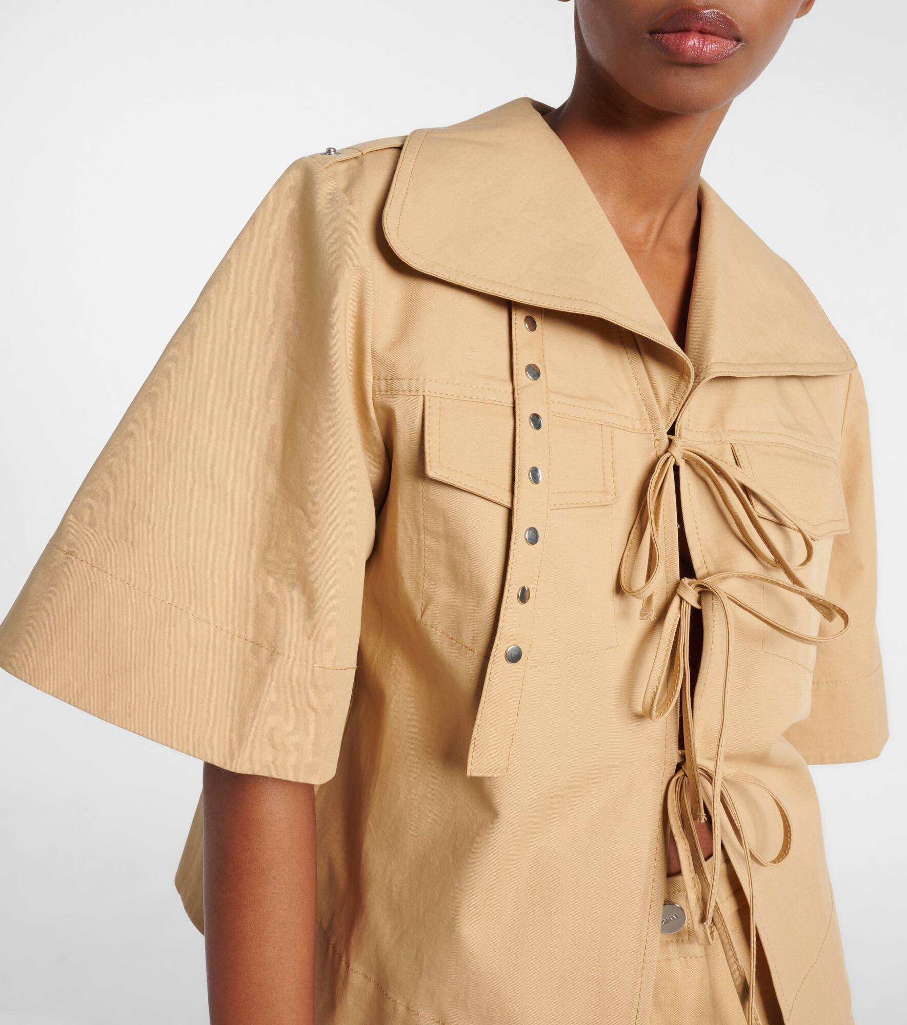 Bow-detail cotton and linen top - 4