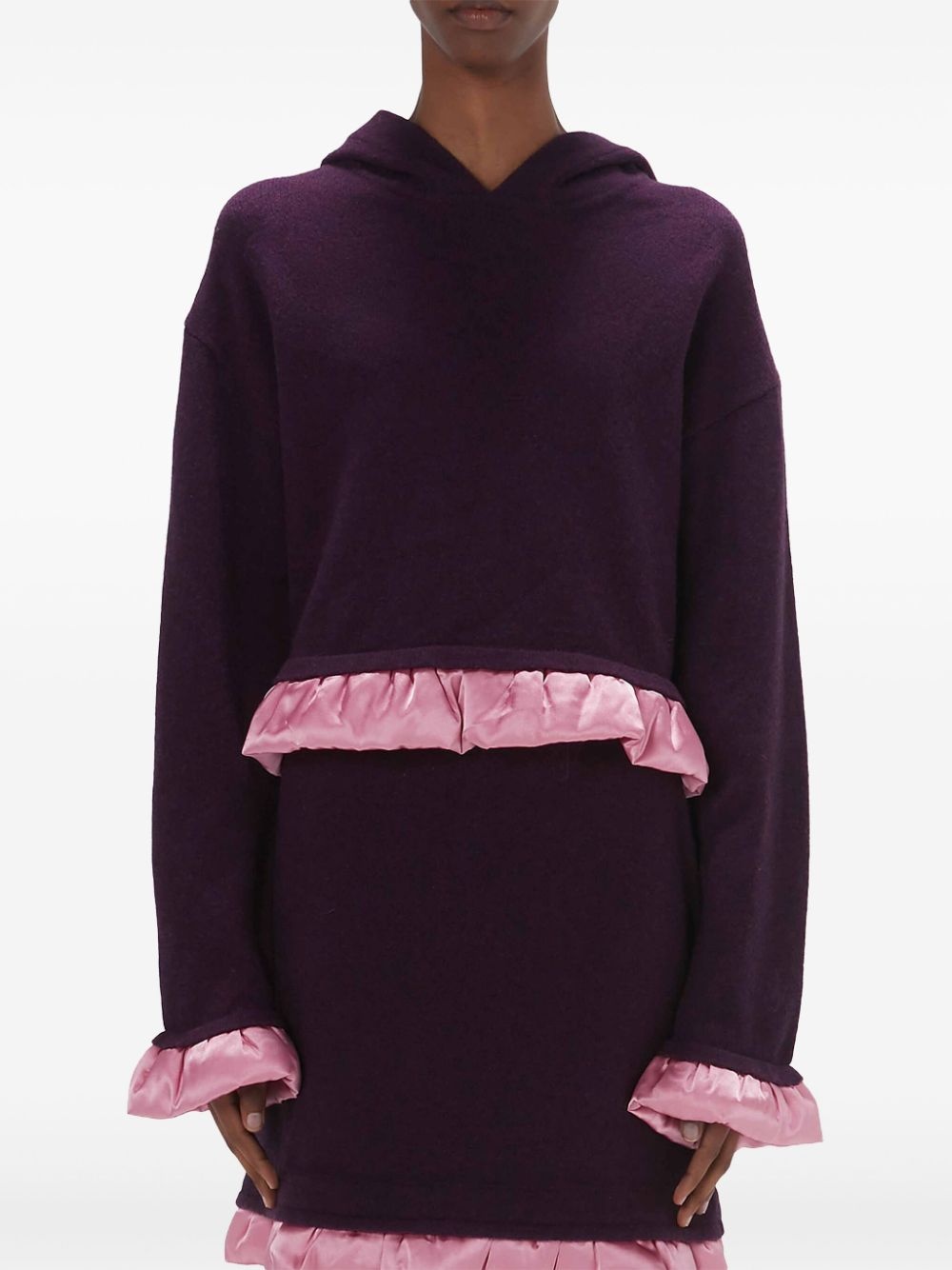 satin-trimmed cropped hoodie - 3