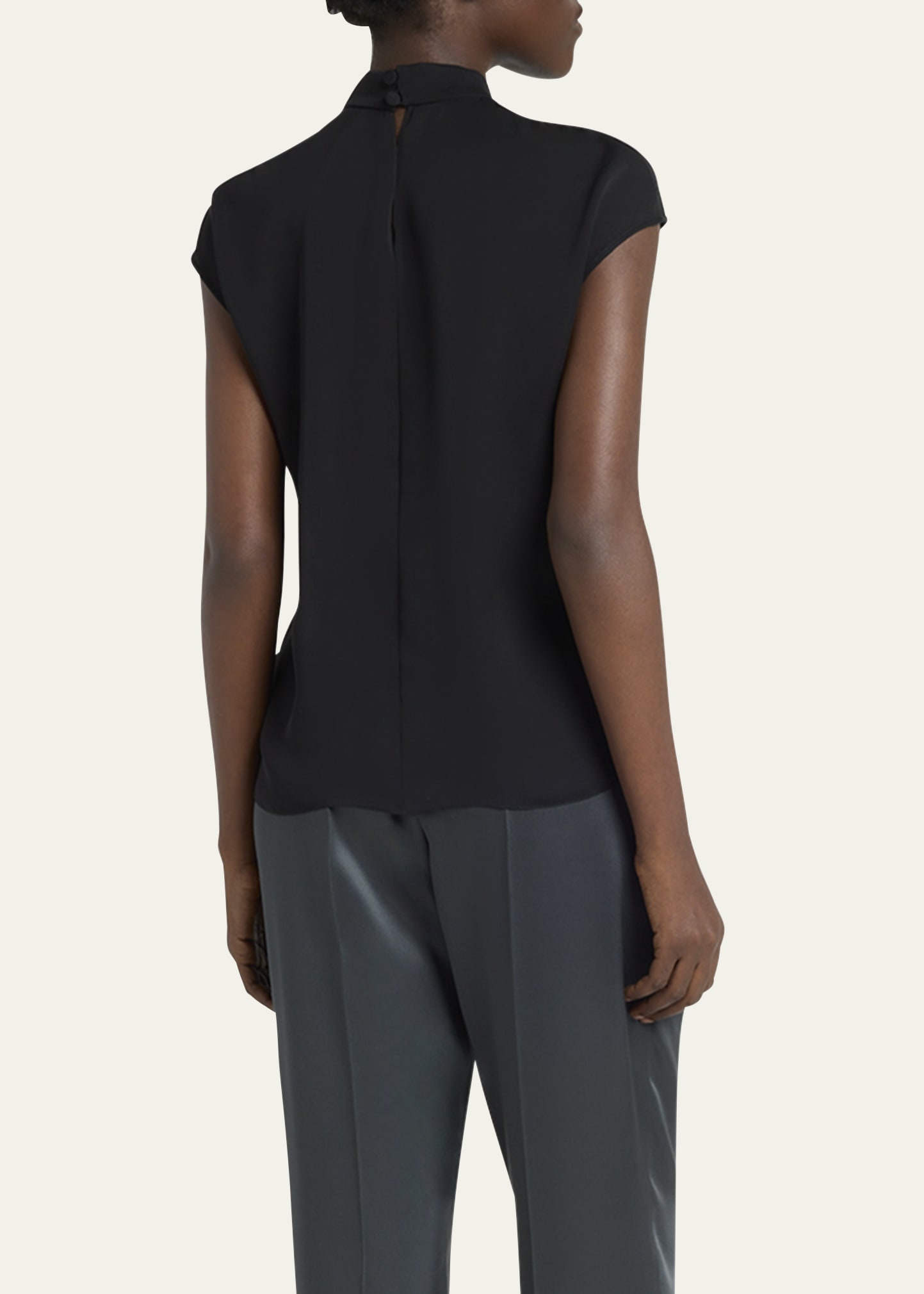 Twisted Cap-Sleeve Georgette Silk Blouse - 3