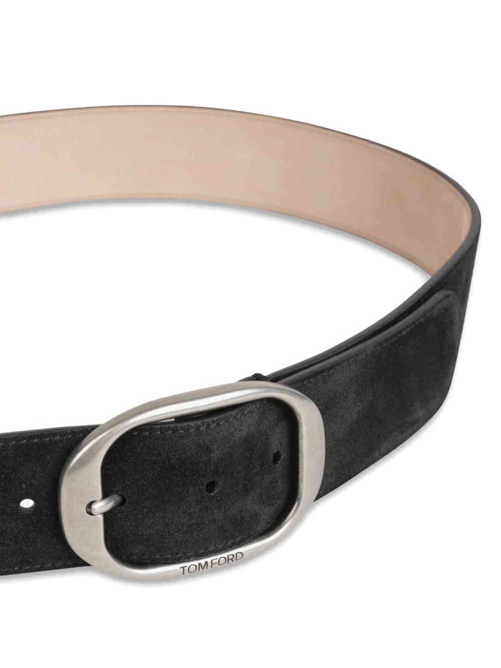 oval-buckle suede belt - 3