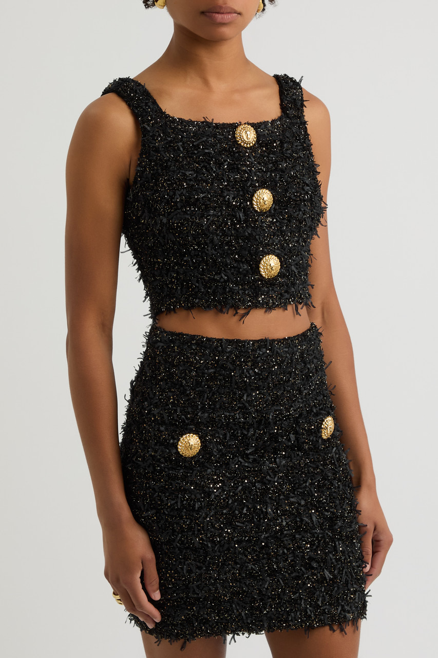 Balmain Frayed Cropped Bouclé Tweed top - 2