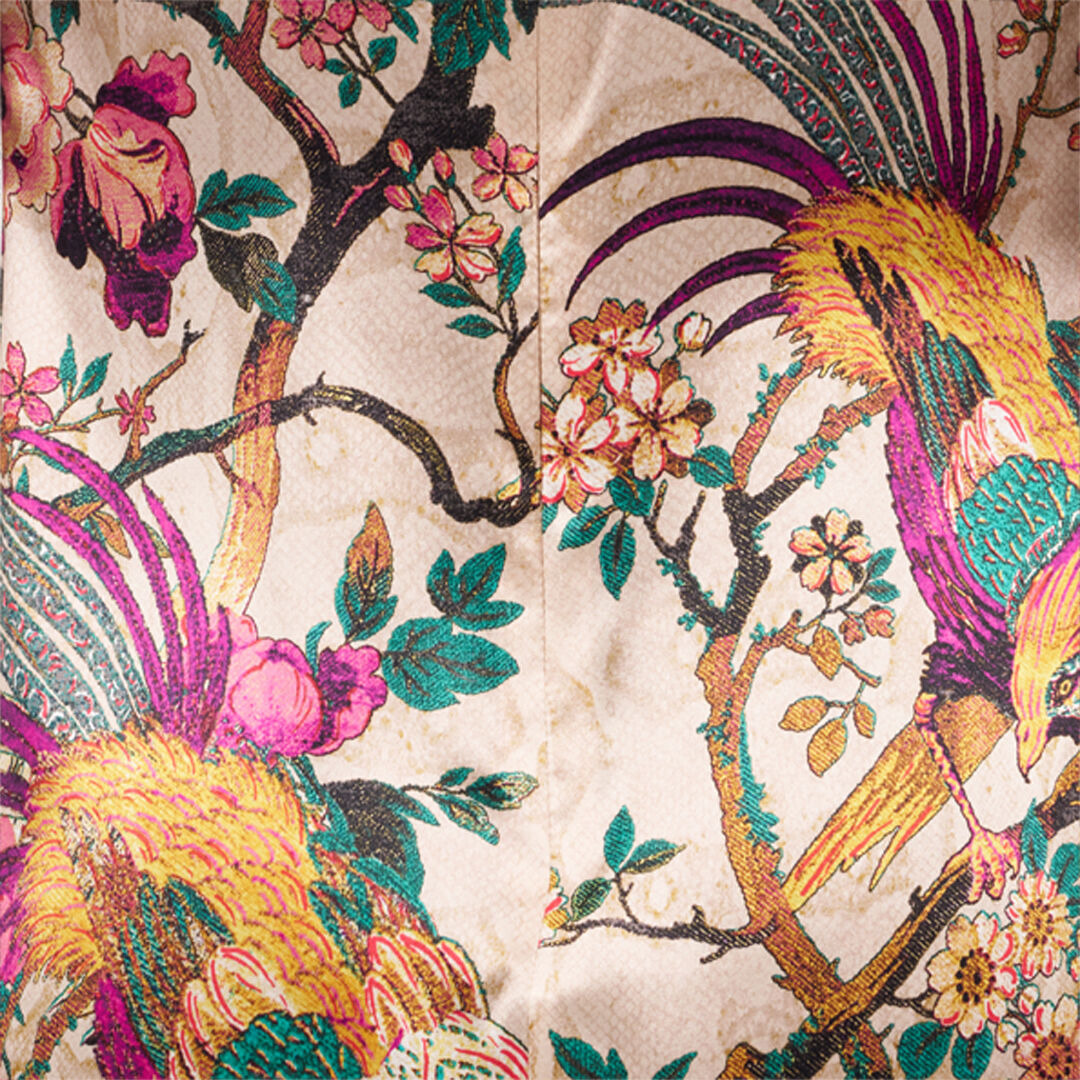 Oriental Bird Print Silk Mini Dress - 5