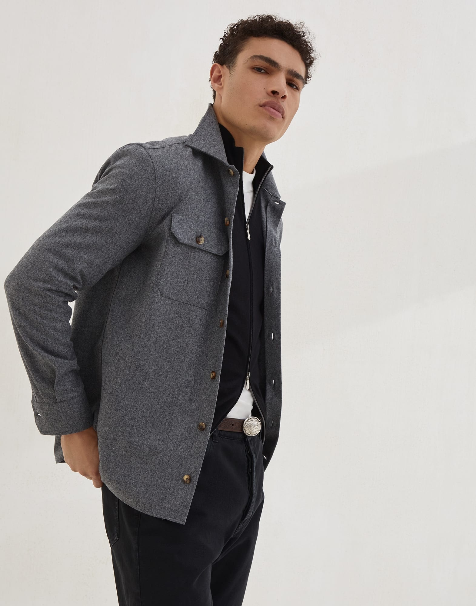 Virgin wool flannel overshirt with chest pockets - 4