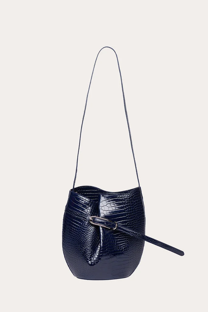 BELTED BUCKET BAG NAVY CROC - 1