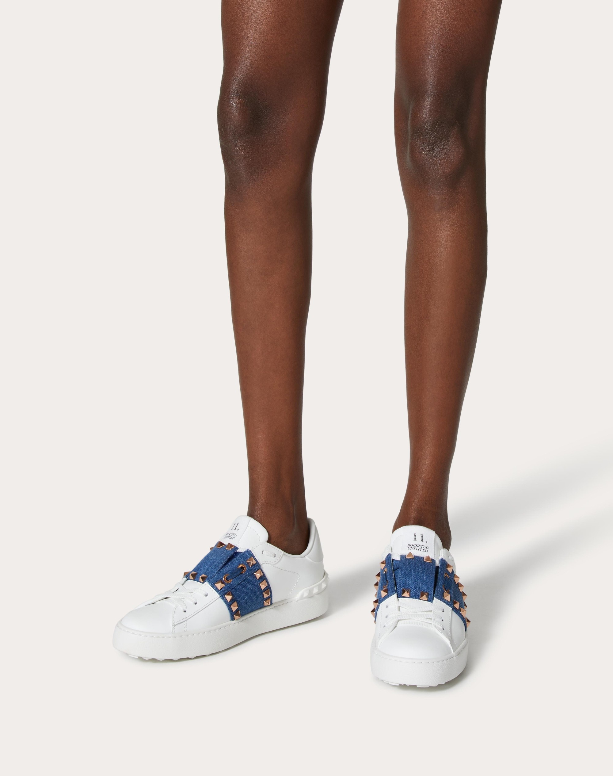 ROCKSTUD UNTITLED SNEAKER IN CALFSKIN WITH DENIM BAND - 6