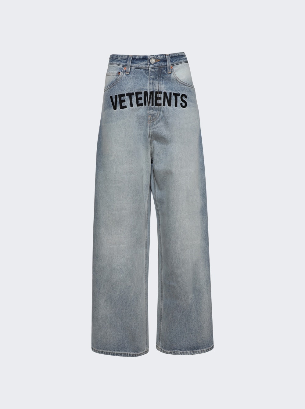 Embroidered Logo Baggy Jeans Light Blue - 1