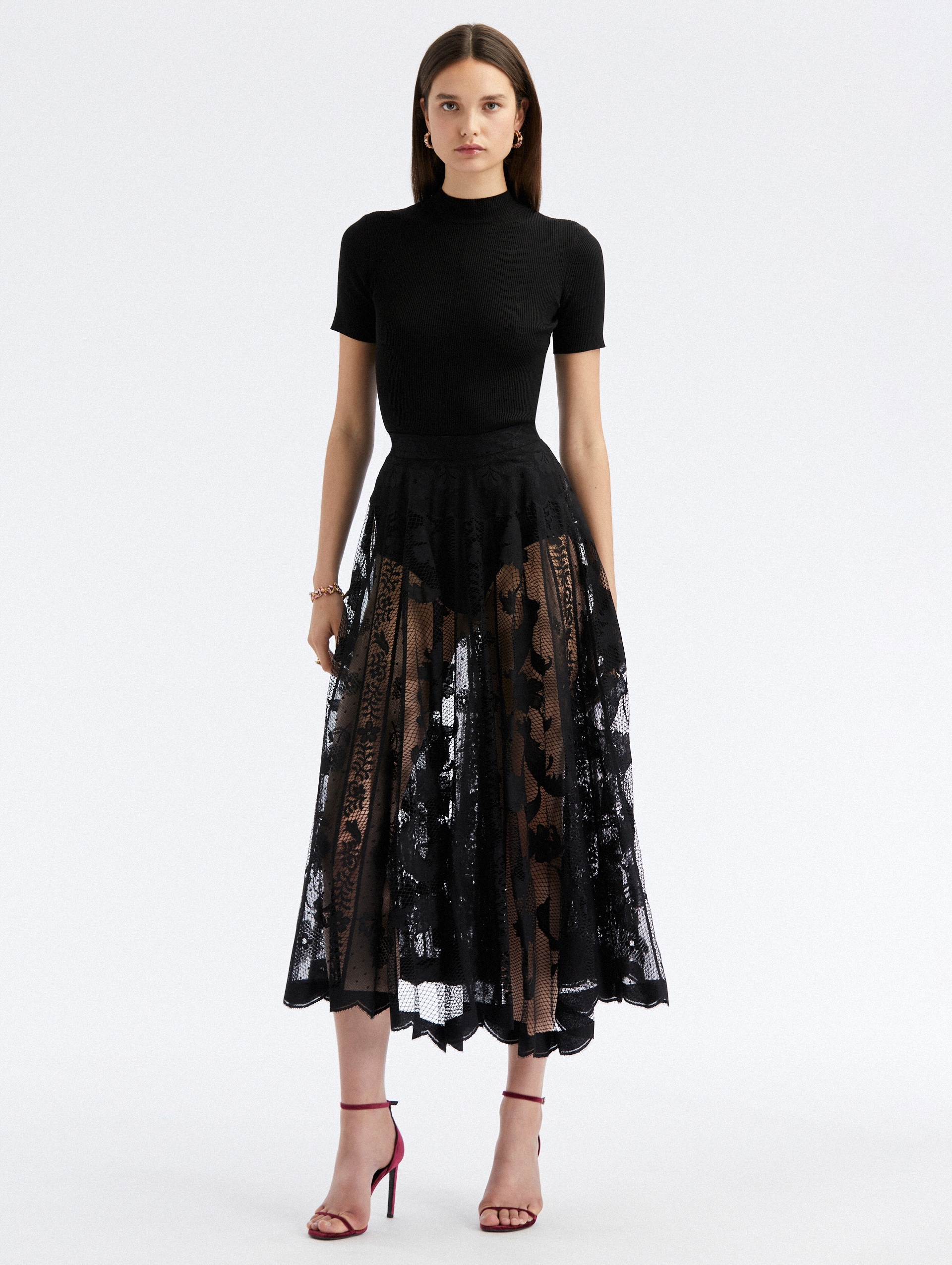 FLORAL GUIPURE LACE SCALLOP SKIRT - 1