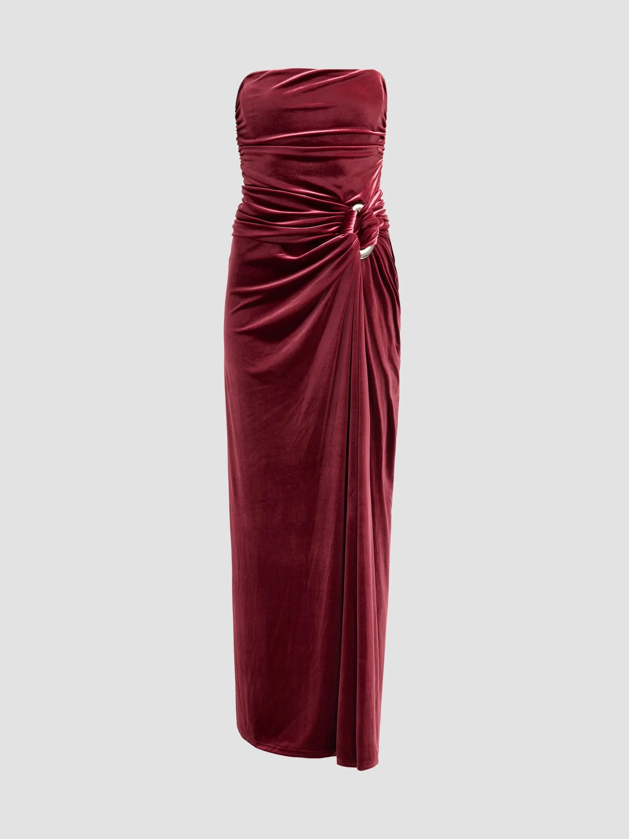 Women's Emma Ruched Velvet Strapless Bustier Gown - Lipstick - 1