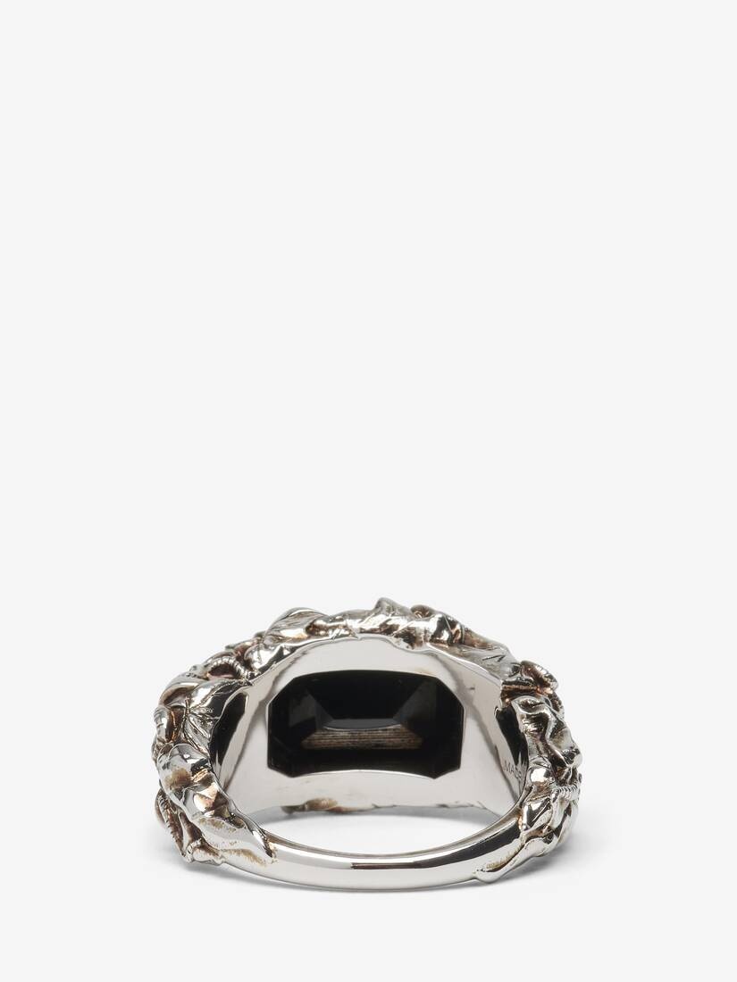 Men's Ivy Skull Ring in Antique Silver - 3