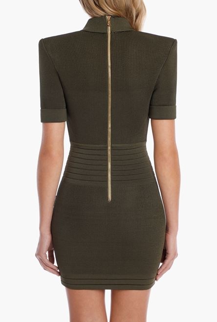 Short olive green viscose dress with gold-tone buttons - 9