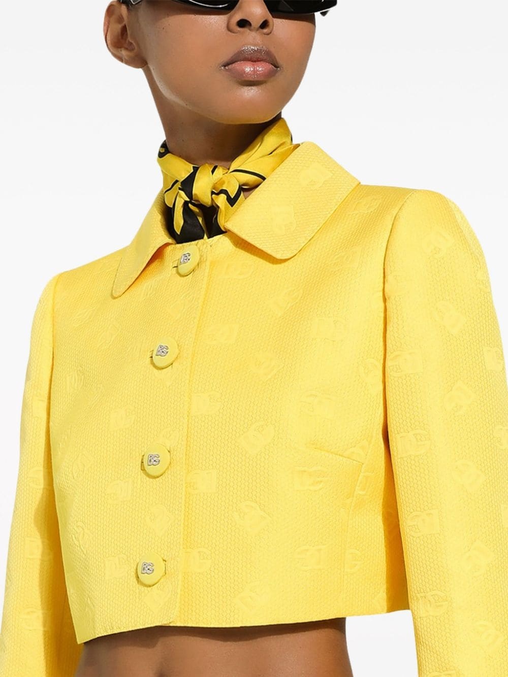 monogram-jacquard button-down cropped jacket - 5