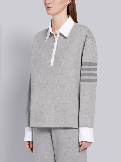 Thom Browne Light Grey Cotton Jersey Long Sleeve Tonal 4-Bar Rugby Polo outlook