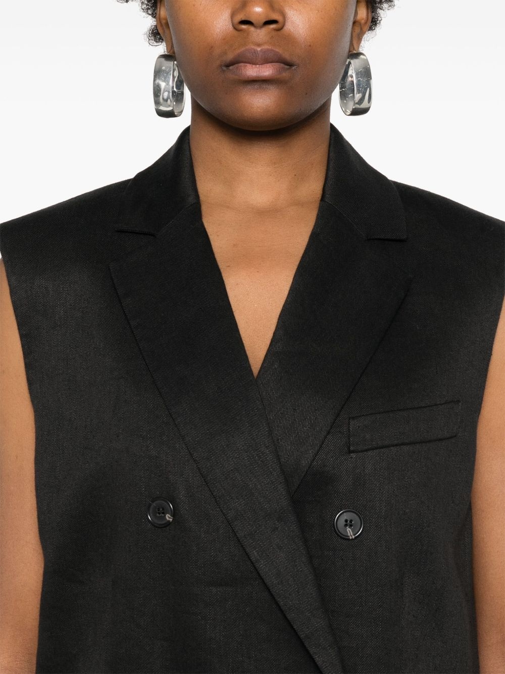 double-breasted linen blend gilet - 5